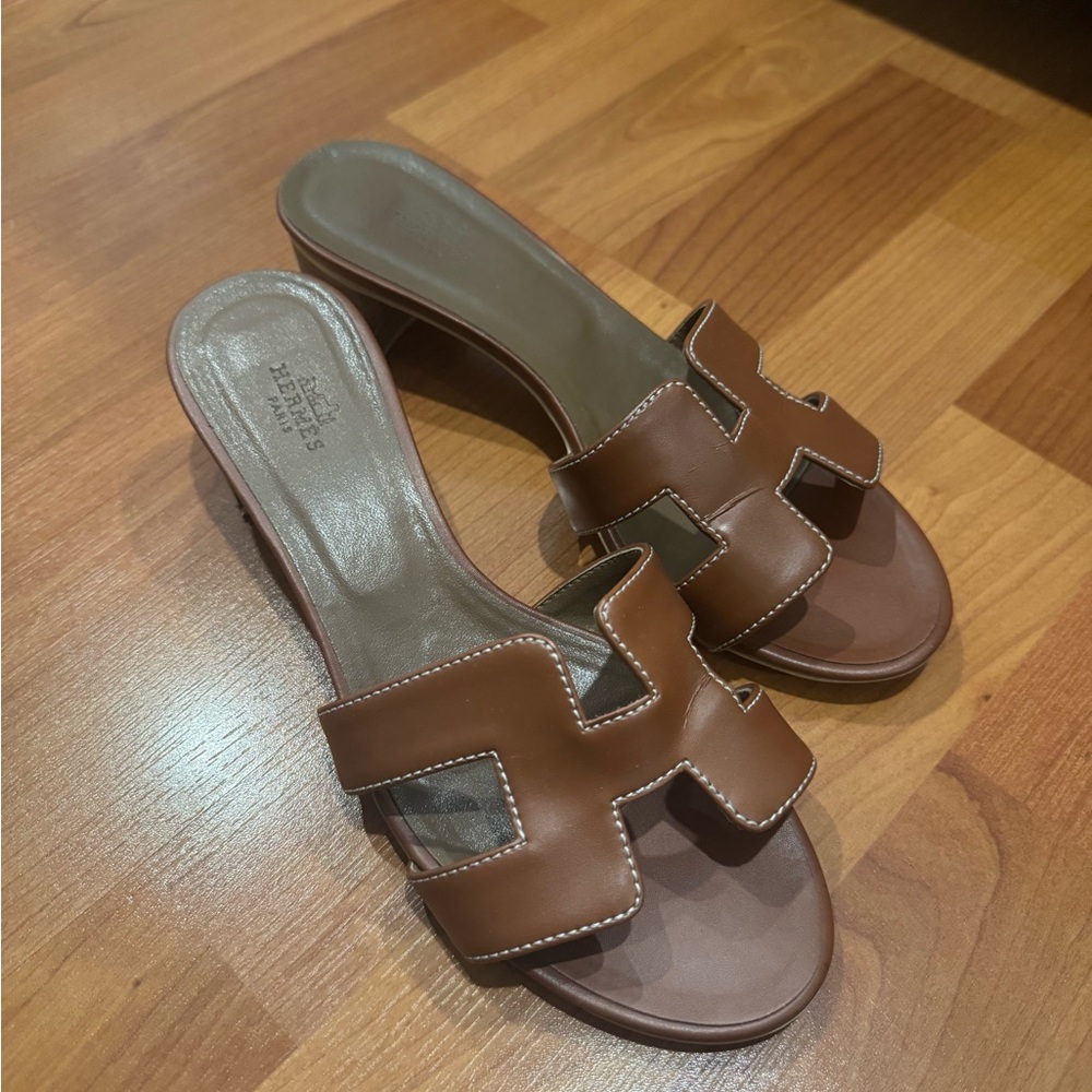 Brown Leather Slide Sandals